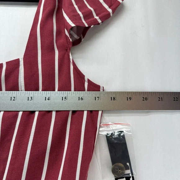 Trixx Dress Size XL A-Line Midi Striped Faux Button Front String Back Rayon Red - Picture 9 of 11